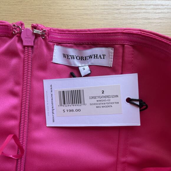 NWT WeWoreWhat x Revolve Strapless Feathered Gown Slit Womens Size 2 Hot Pink - Picture 8 of 9